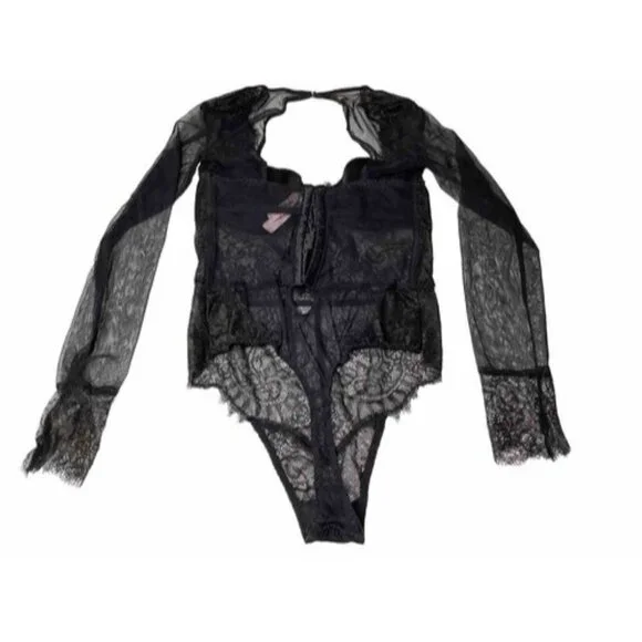 Victoria Secret Black Lingerie One Piece Long Sleeve Body Suit Lace 34b / 170 - Picture 8 of 9